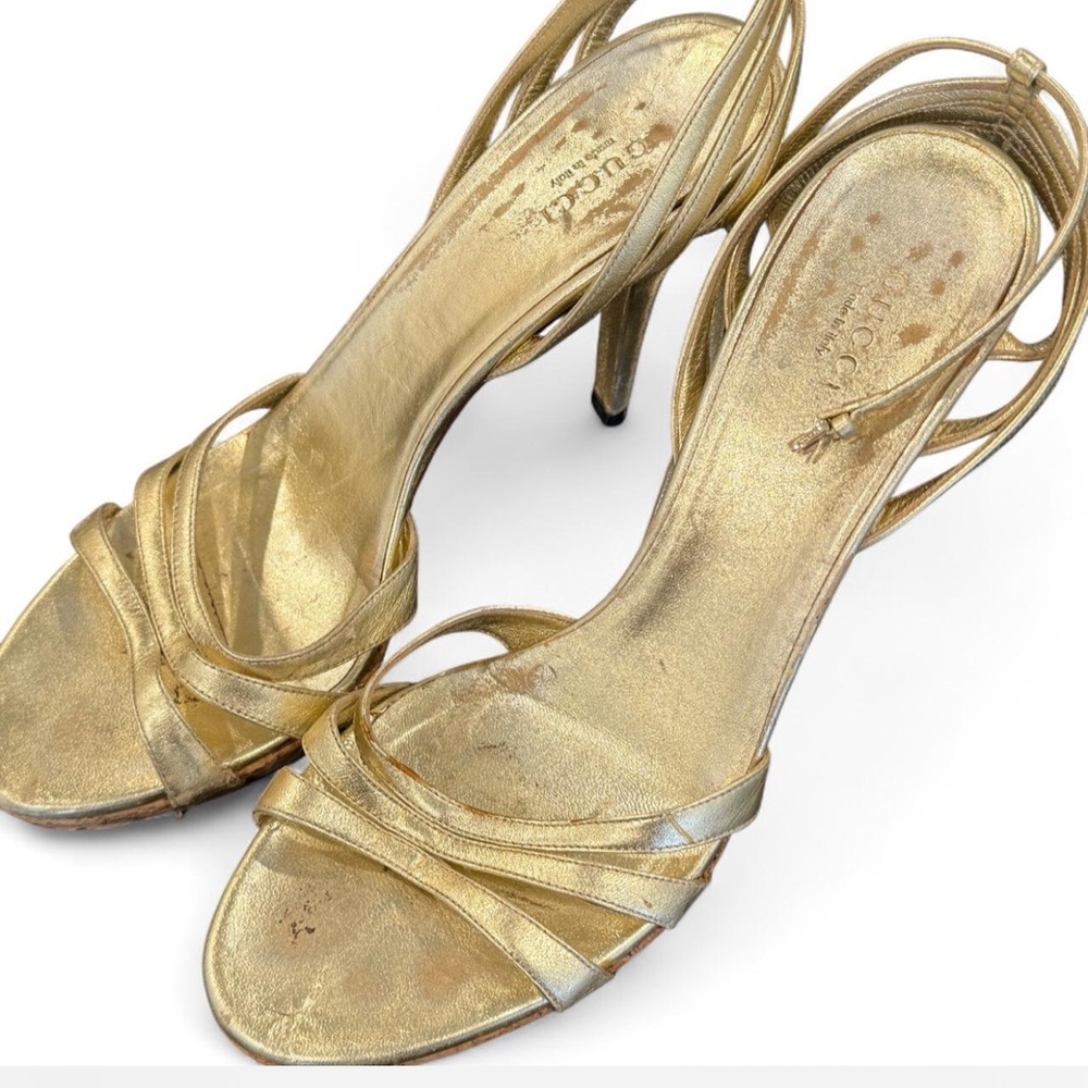 Vintage Gucci Gold Strappy Heels - Picture 3 of 8